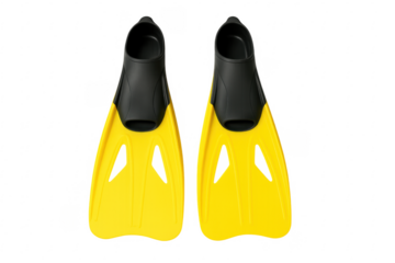 Yellow diving fins isolated on transparent background, ready for underwater exploration