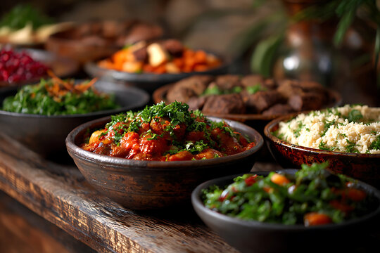 culinary expo, food diversity showcased on a global table, celebrating dishes from around the world in a vibrant cultural spread