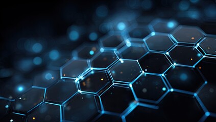 Abstract hexagonal grid with glowing blue accents