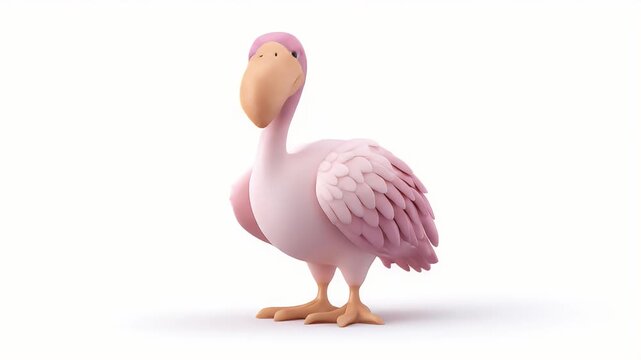 Adorable Pink Dodo Bird: 3D Animated Character, Cartoon Style