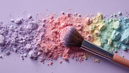 Pastel eyeshadow pigments and brush