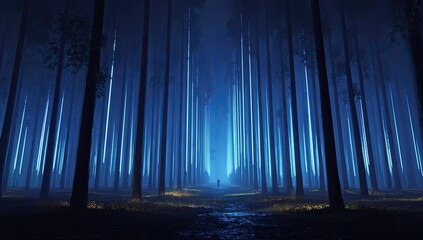 Mystical blue forest at night