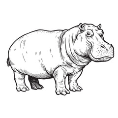black and white silhouette of a hippopotamus on a white background