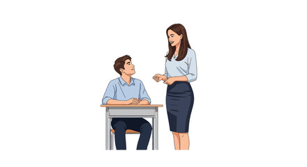 Fototapeta premium Dedicated teacher interacting with a student in a school setting illustration