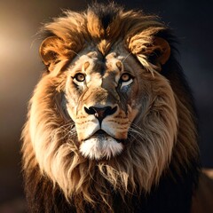 Fototapeta premium Majestic lion portrait, golden light (1)