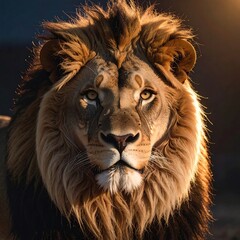 Naklejka premium Majestic lion portrait, golden light