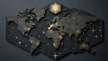 A stylized world map, dark and elegant