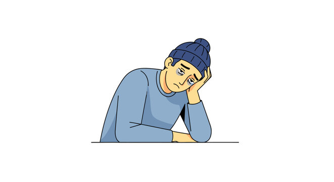 Cartoon depiction of a male figure experiencing profound tiredness and feeling burdened, illustrating stress or overwhelming fatigue in his demeanor
