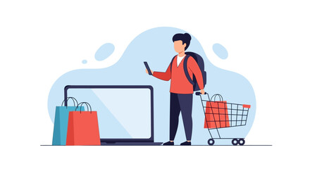 Convenient online retail therapy illustration showcasing digital commerce with ease of purchase and secure transactions for everyday shopping needs