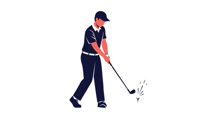 Stylized depiction of a golfer executing a swing, showcasing minimalist design and vibrant colors, suggesting precision and focused recreational