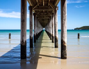 Wooden pier over a tranquil beach