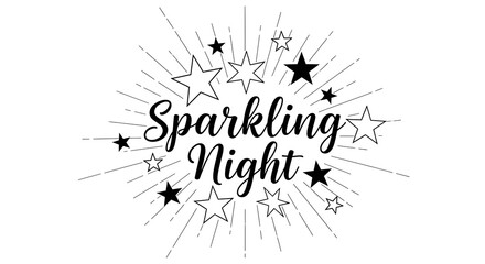 Sparkling Night Text with Stars on a White Background