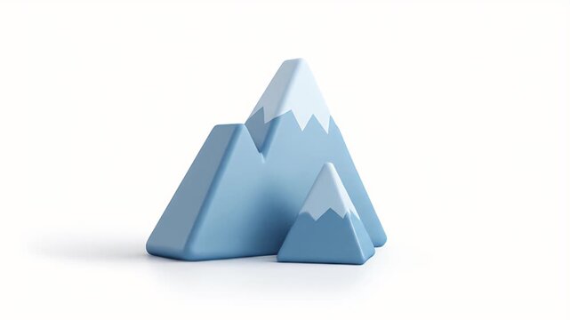 Animated 3D Mountains:  Simple Blue Peaks, Minimalist Snow Caps, Clean White Background