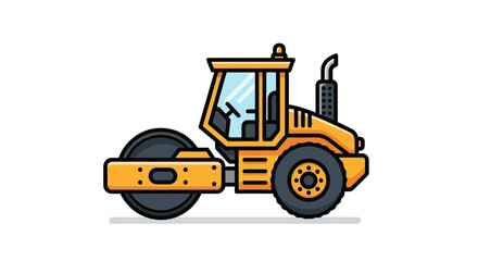 Naklejka premium Cartoon-Style Road Roller Depicting Infrastructure Construction and Paving Equipment for Roadworks and Development Projects Illustration