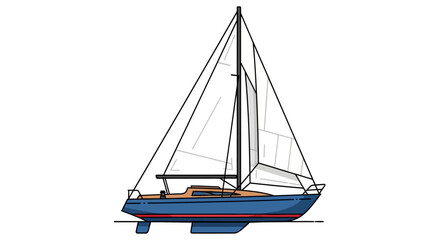 Obraz premium Illustration of a blue sailing yacht with white sails gliding effortlessly, capturing the essence of maritime adventure and freedom on the water
