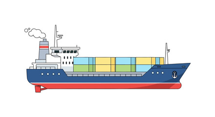 Illustration of container vessel transporting diverse cargo across the ocean, showcasing international trade and modern logistic operations for