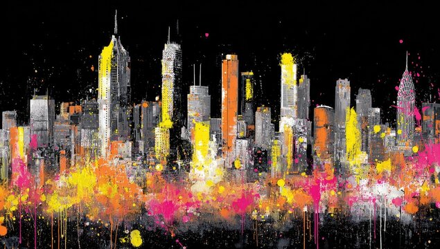 Fototapeta Vibrant city skyline at night
