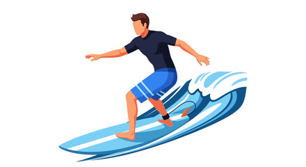Dynamic vector illustration featuring a surfer riding a stylized wave with expert balance and fluid movement, showcasing the thrill and skill of