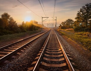 Obraz premium parallel railway tracks dusk