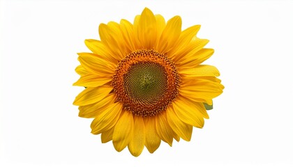 vibrant yellow sunflower with dew drops isolated on bloom plant flora on white background