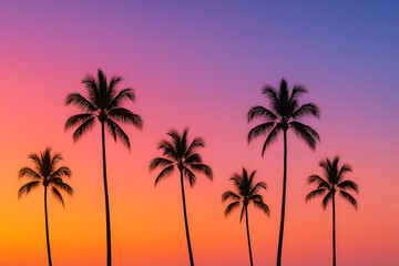 Vivid Sunset Silhouette of Palm Trees with Colorful Tropical Sky