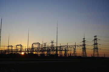 The power supply facilities of contour in the evening
