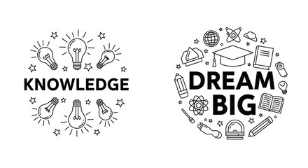 Knowledge and Dreams: Educational Icon Set Promoting Learning and Inspiration