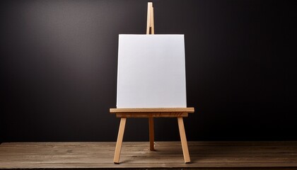 empty wooden easel with blank canvas against a dark background for creative presentation