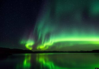 Aurora Borealis Reflected in Iceland's Thingvellir Lake on Starry Night