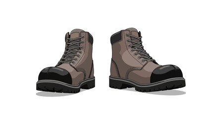 Pair of illustrated robust working boots with laces on a clean white view