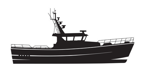 nautical silhouette boat vector illustration with cabin deck railings perfect for maritime travel design eps ai png jpeg