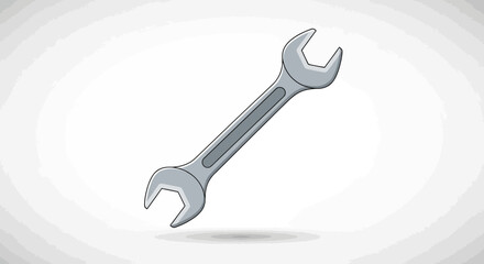 A cartoon style illustration of a gray wrench in the center of the frame