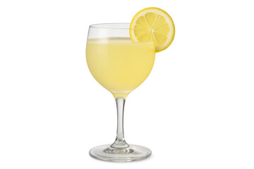 Refreshing lemonade in a wine glass with lemon slice on transparent background