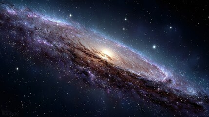 Fototapeta premium A spiral galaxy with bright center and swirling arms against a dark background.