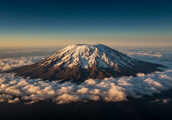 Kilimanjaro Snowy Summit Glowing in Morning Sun Above Savannah Cloud Line