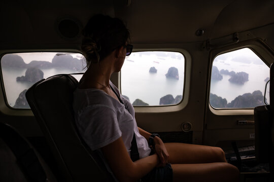 Flying in a sea plane to Ha Long Bay, Vietnam