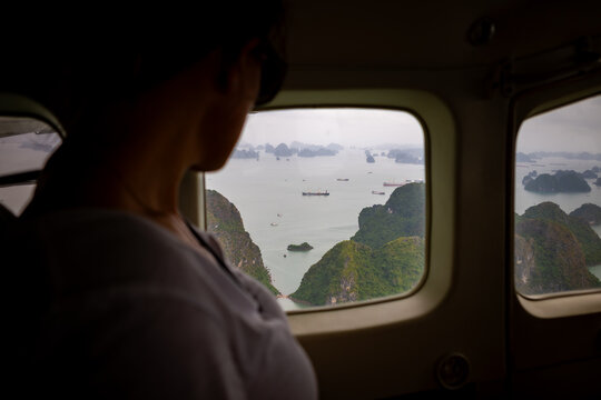 Flying in a sea plane to Ha Long Bay, Vietnam