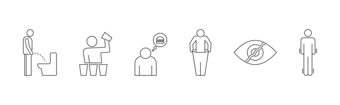 Diabetes Mellitus Symptoms vector icon set with polyuria, polydipsia, polyphagia icon concept illustration