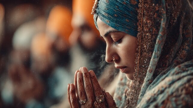 Serene Sikh Devotee in Prayerful Meditation, Cultural Richness Depicted - Powered by Adobe