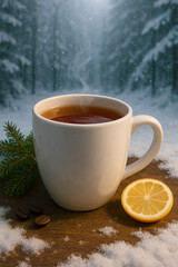 A cup of hot tea during winter