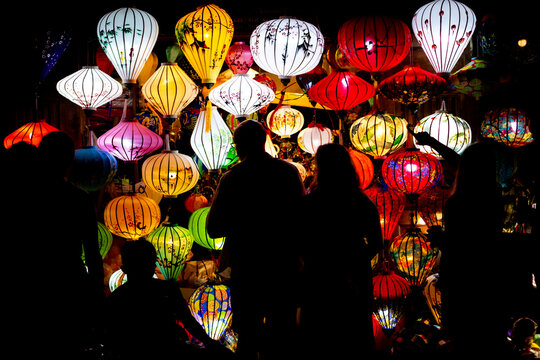 colorful lanterns at night in the city of Hội An, Vietnam