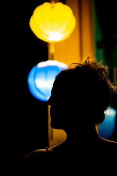 Naklejki you woman and colorful lanterns at night in the city of Hội An, Vietnam