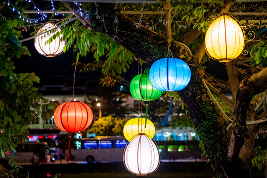 colorful lanterns at night in the city of Hội An, Vietnam