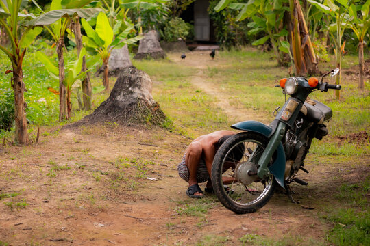 motorcycle on the road in the Mekong Delta area of Vietnam