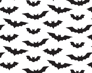 Pattern of bat silhouettes. Halloween design. Vector illustration in flat style