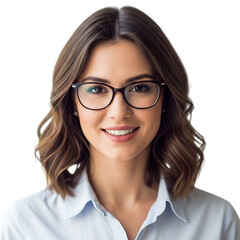 Smiling woman wearing glasses isolated on transparent background