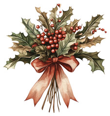 Obraz na płótnie Canvas PNG Holly bouquet art illustration watercolor.