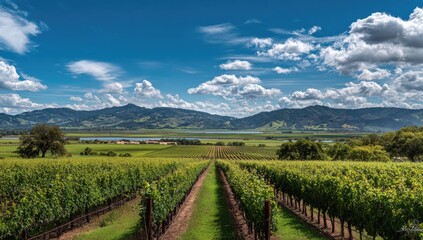 Fototapeta premium Vineyard landscape under a vibrant sky