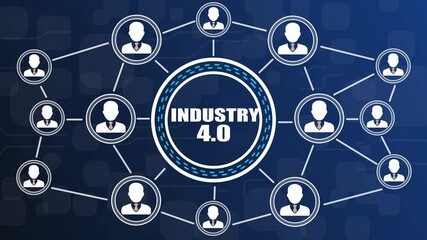 Industry 4.0 concept with connected people icons in a network on blue background technology automation - Powered by Adobe