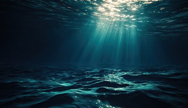 Sunlight piercing dark underwater depths - Powered by Adobe